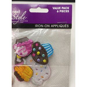 Next Style Iron-On Cupcake Appliques 6-Piece Value Pack NEW